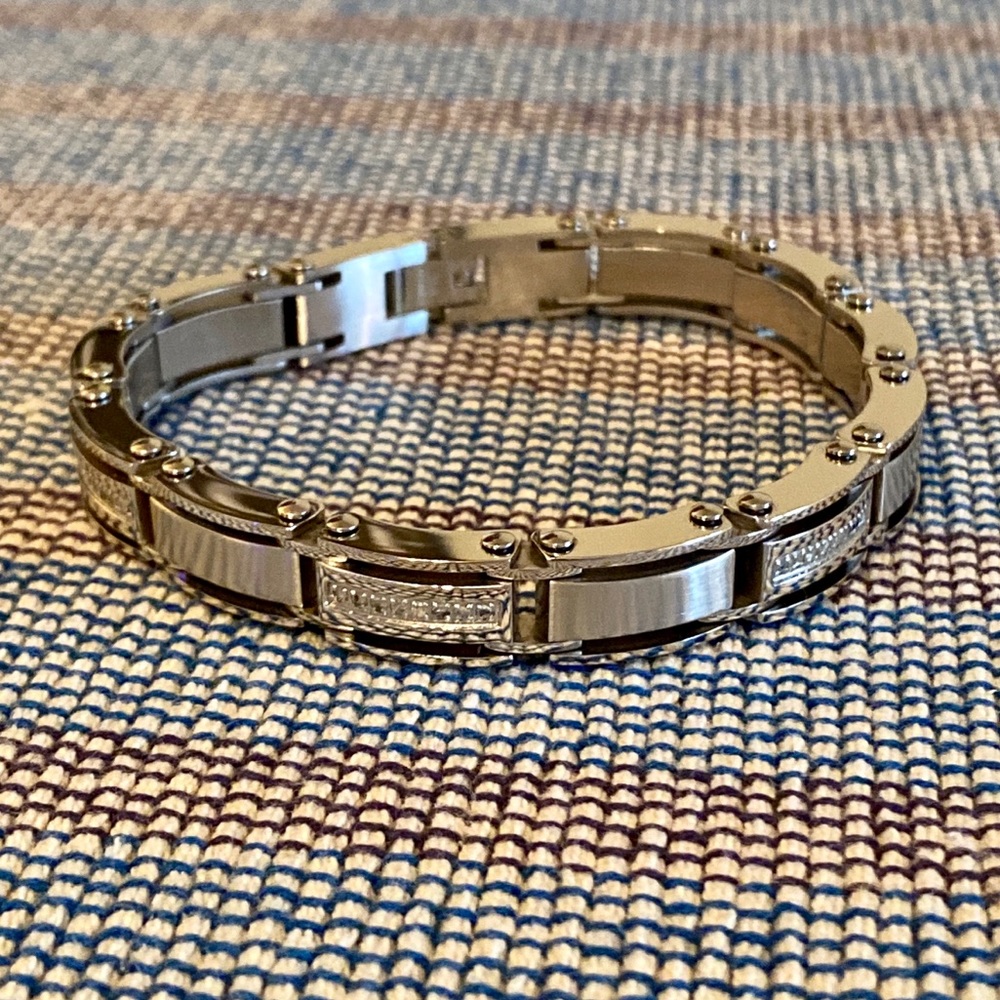 Men’s Stainless Steel Bracelet with Diamond Accent
